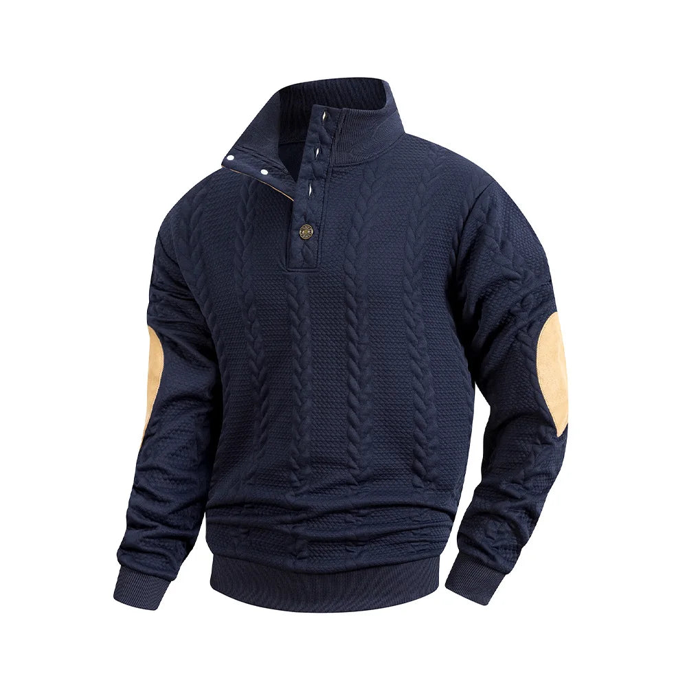 Men’s Knitted Jacquard Sweaters Button Stand-up Collar Warm Pullover Sweaters Outdoor Casual Men's Long-sleeved Sweatshirt