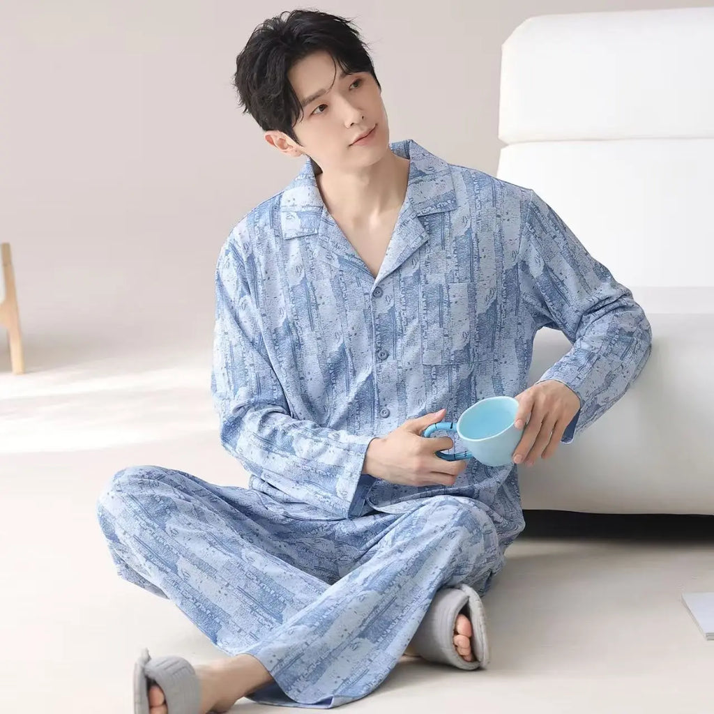 Men's Pajamas Can Be Worn Outside in Spring and Autumn, Cardigan Long-Sleeved New Casual Home Wear Men's Autumn and Winter Suits