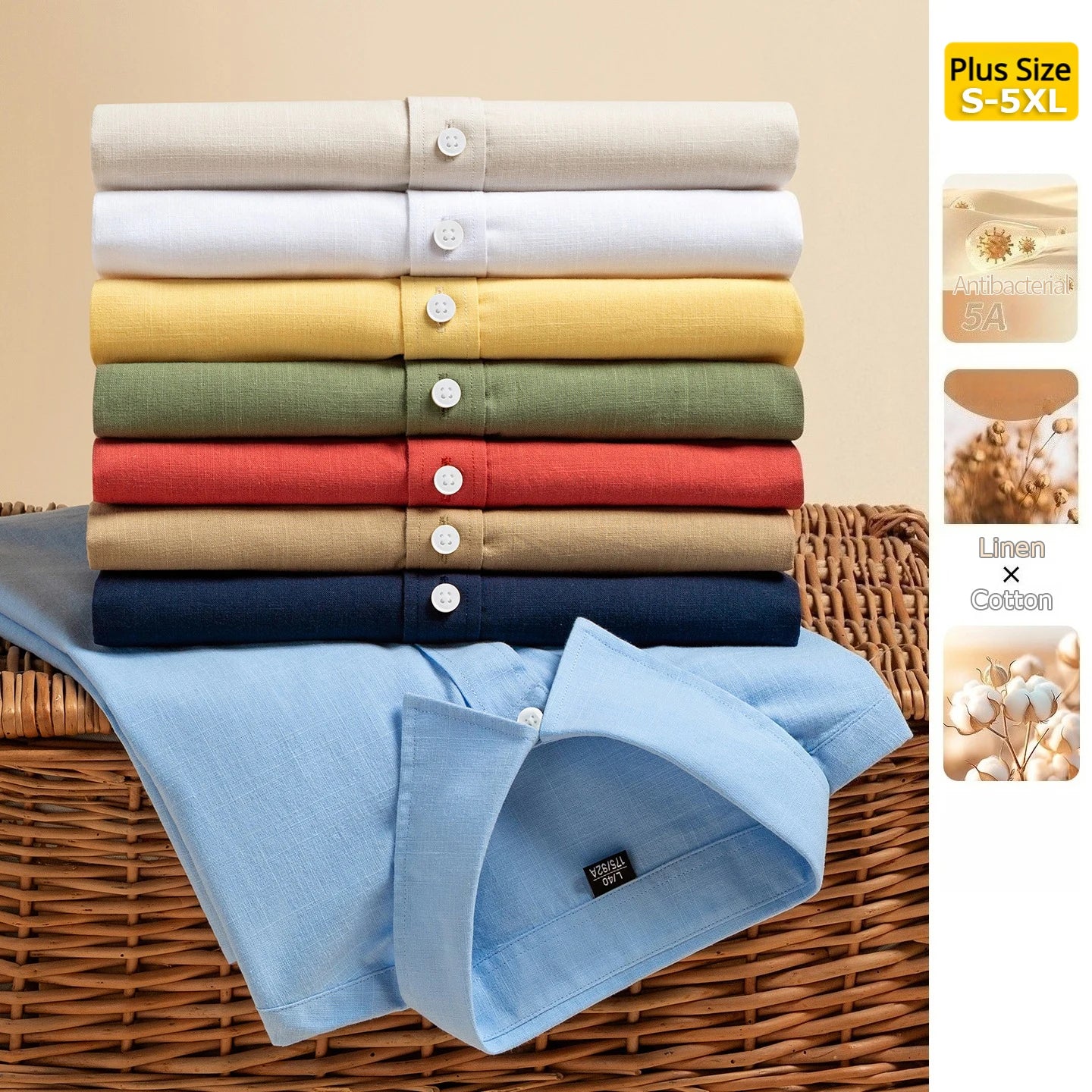 Premium Linen Long-Staple Cotton Shirt Men's Casual Long Sleeve Solid Color Breathable Slim Fit Business Social Blouse Tops