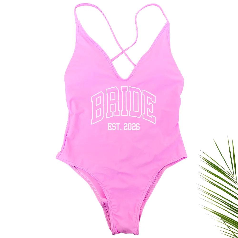 Women Bridal Bathing Suit Bride One-Piece Bachelorette Party Shower Hen Party Bride EST.2026 Swimsuit Girls Wedding Swimwear
