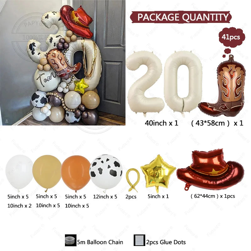 40PCS Cowboy Party Brown Cow Print Latex Balloon Garland Balloon Column Set Cowboy Tribe Theme Kid Birthday Party Decor Supplies