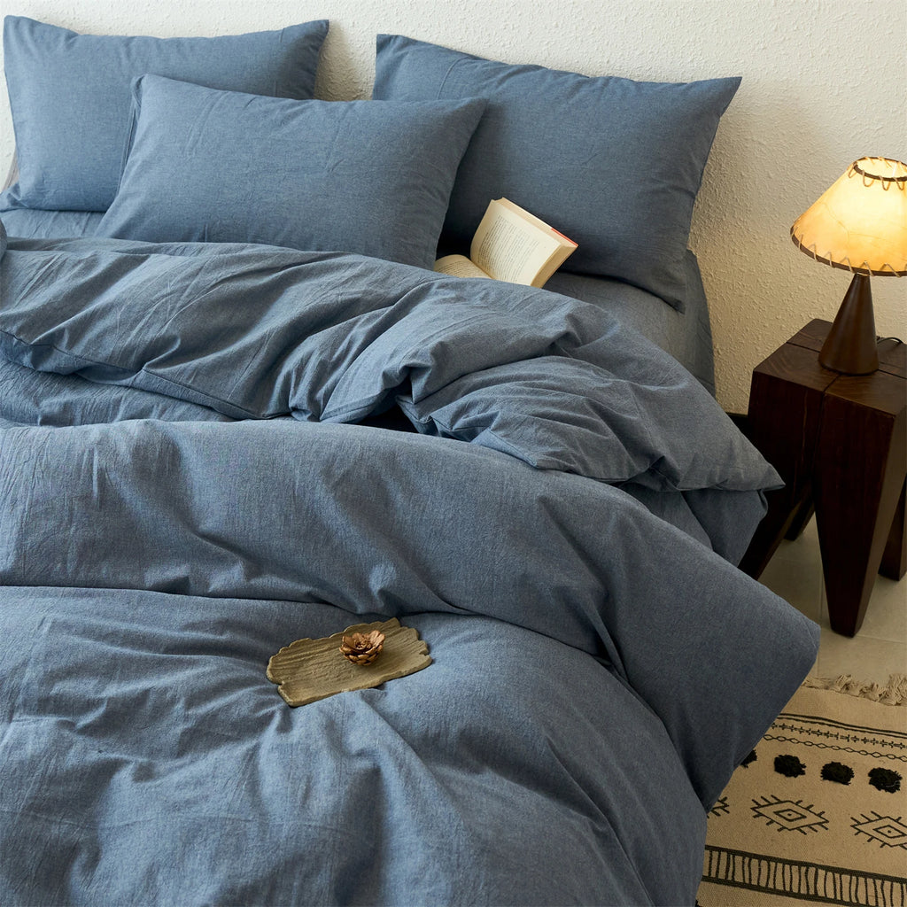 100% Cotton Duvet Cover Yarn-dyed Washed Cotton Quilt Cover Luxury Ultra Soft Wrinkle Resistant Bedding Comforter Cover