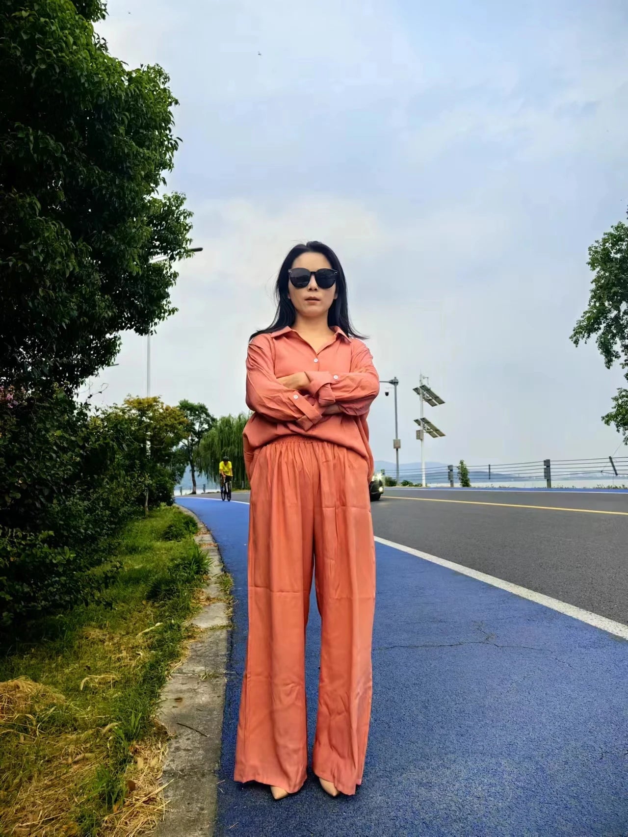 Women Linen Casual Shirt 2 Pieces Set Fashion Lapel Long Sleeve Button Blouse And Trousers Outfits Loose Wide Leg Pants Suits