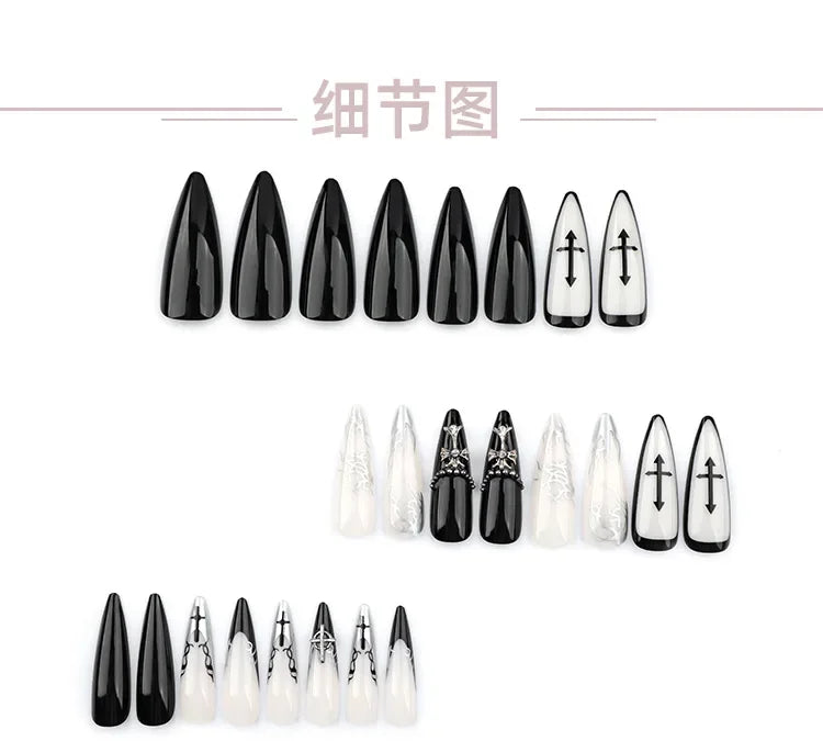 24Pcs Long Press on Nails, Acrylic False Nail Tips with Glue, Decorated Sticker Gel Fake Nails Set for Women, Nail Art Kit