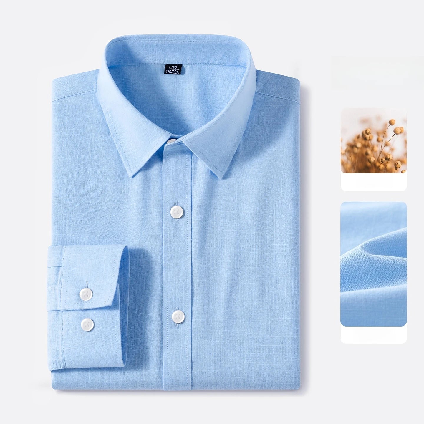 Premium Linen Long-Staple Cotton Shirt Men's Casual Long Sleeve Solid Color Breathable Slim Fit Business Social Blouse Tops