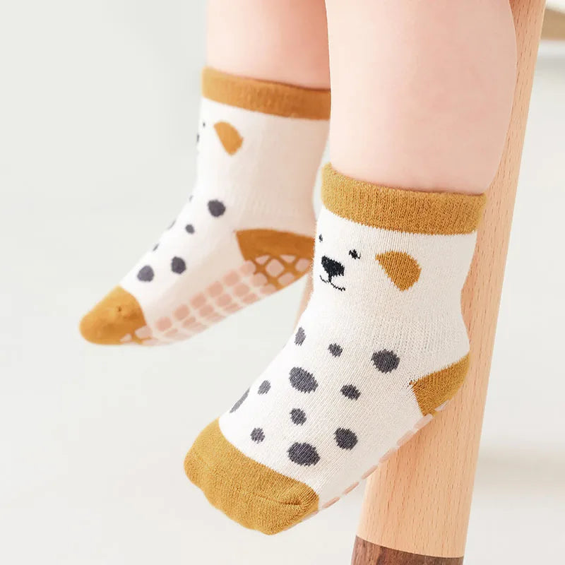 5 Pairs Kids Non-Slip Socks Cute Cartoon Pattern Baby Boys Girls Floor Socks Comfortable Breathable for Toddler Children