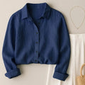Women's Literary Fresh Style Cotton Linen Blouse Long Sleeve Loose Fit Slimming Casual Top Outerwear