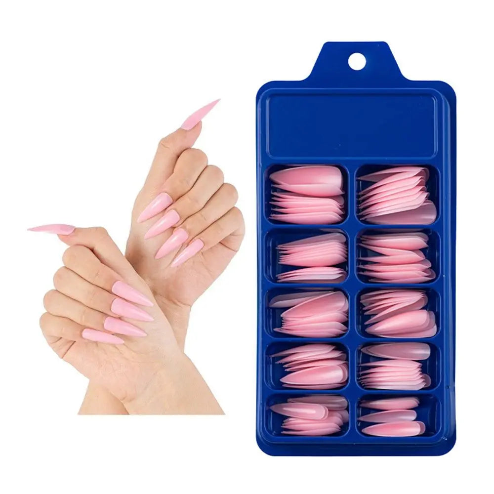 100 PCS/Box Solid Colour False Nail Tips Fake Nails Art Long Stiletto Acrylic Manicure DIY Tools Full Style 20Colors