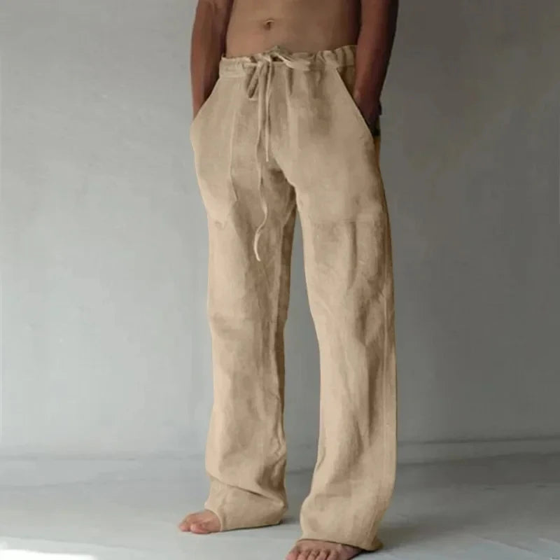 Men's Cotton Linen Pants Male Autumn New Breathable Solid Color Linen Trousers Fitness Streetwear S-4XL