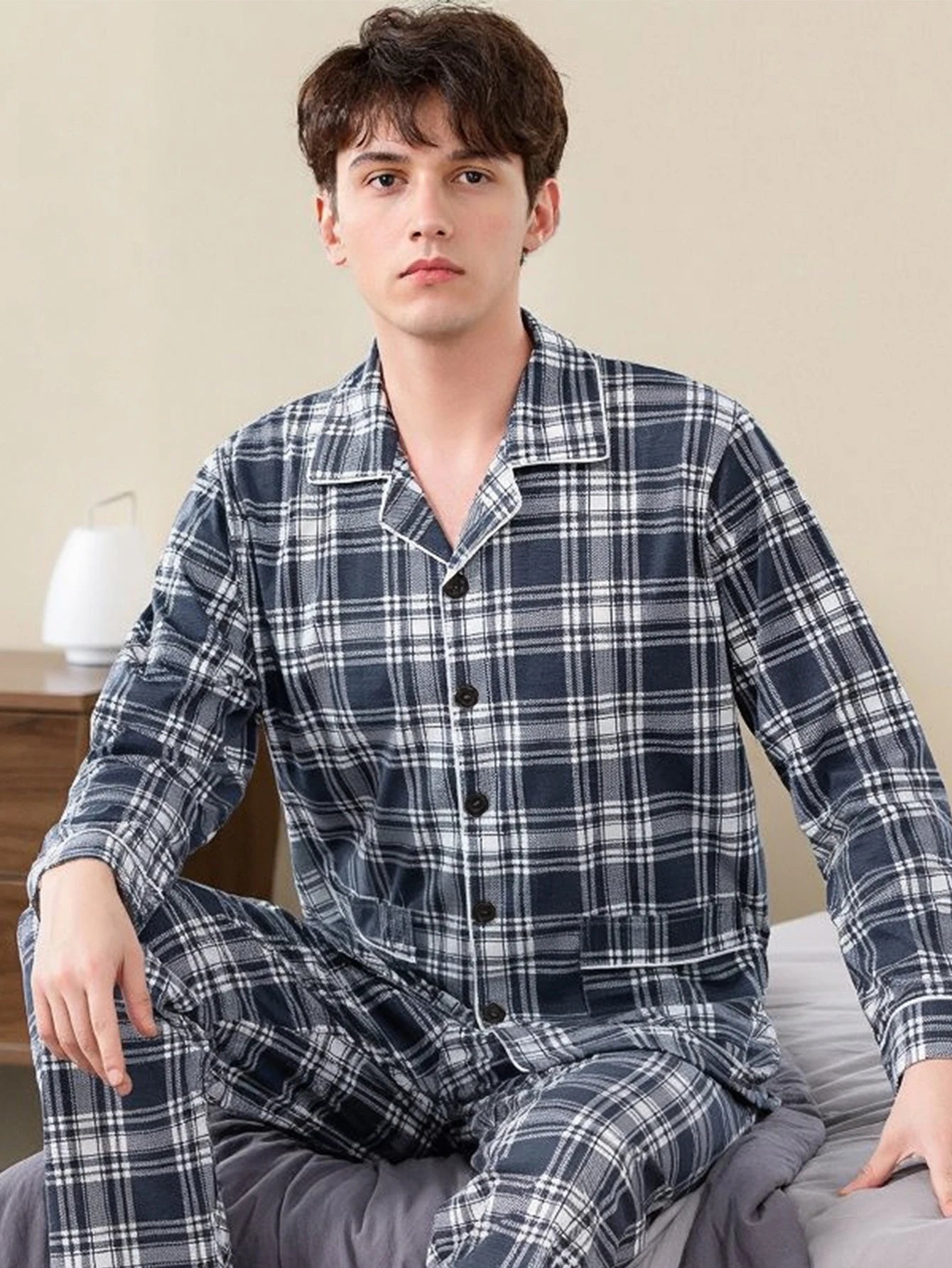 Men's Pajamas Can Be Worn Outside in Spring and Autumn, Cardigan Long-Sleeved New Casual Home Wear Men's Autumn and Winter Suits