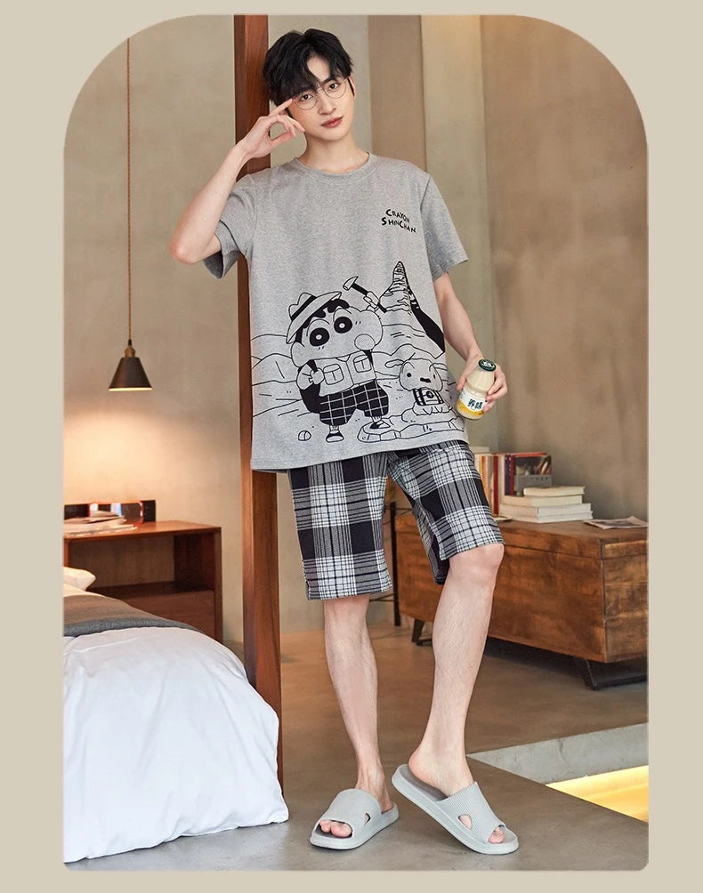Men’s Pajamas Summer Short Sleeve Thin Loose Comfortable Casual Loungewear Set 2 Piece Set Casual Simple Sleepwear Homewear