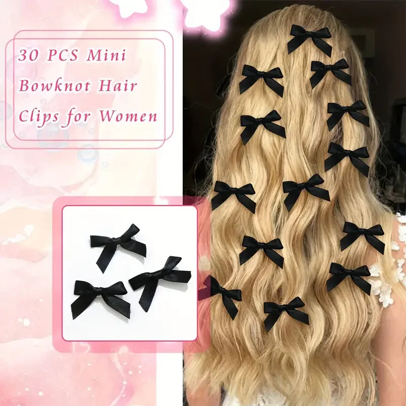 30 Pieces Y2K Style Mini Bow Hair Clip Set - Cute And Sweet Anti Slip Ribbon Hair Clip Suitable For All Hairstyles