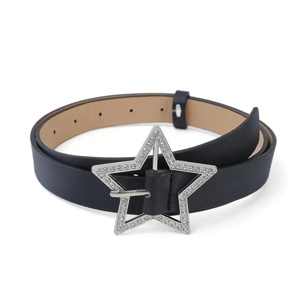 Y2K Star Buckle Belt Pink Leather Elastic Binding Embellished Waistband Sparkling Rhinestone Retro Bride Decoration Accessories