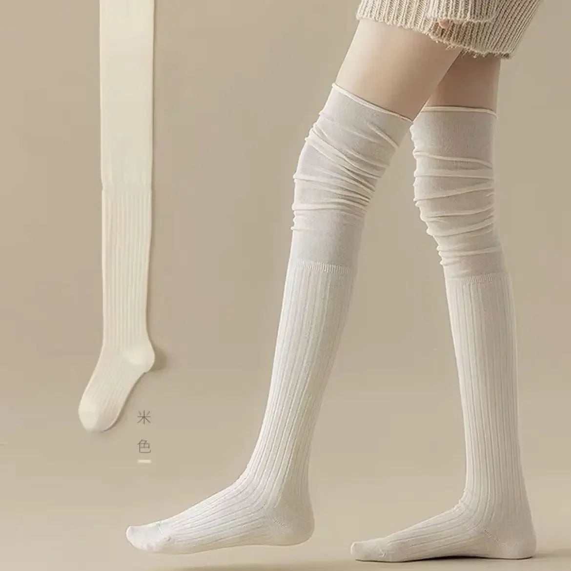 2pairs Women's Knee-length Socks Ladies Thigh-length SocksWarm Knitted Boot Socks Leg Warmers Japan JK Cotton Thigh High Bottoms