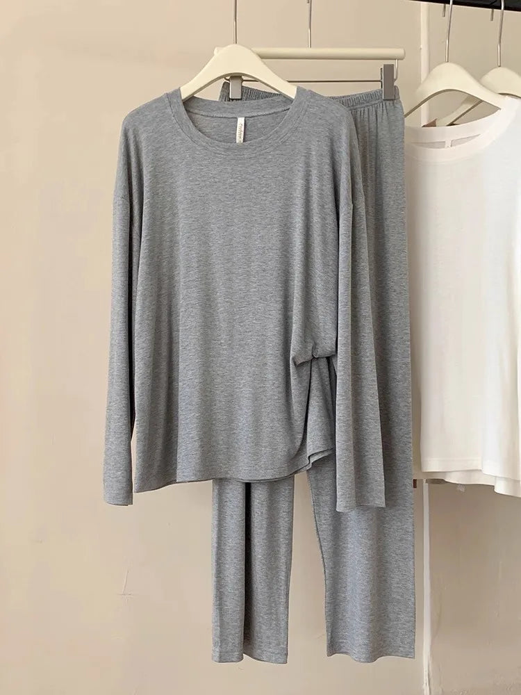 Korean Cotton Woman Pajamas Set New Comfortable Long Sleeve Top Trousers Sets Spring Autumn Night Wear Suit Women's Home Clothes