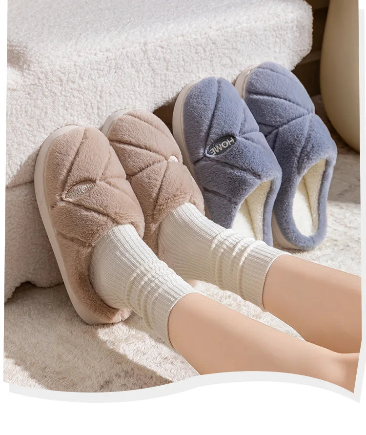 Bedroom Lovers Home Cotton Shoes Winter Unisex Women Men House Slides Toe Wrap Indoor Warm Plush Couple's Non-slip Slippers