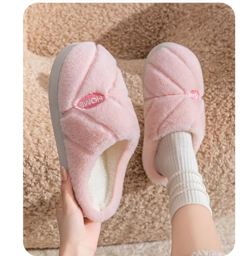 Bedroom Lovers Home Cotton Shoes Winter Unisex Women Men House Slides Toe Wrap Indoor Warm Plush Couple's Non-slip Slippers