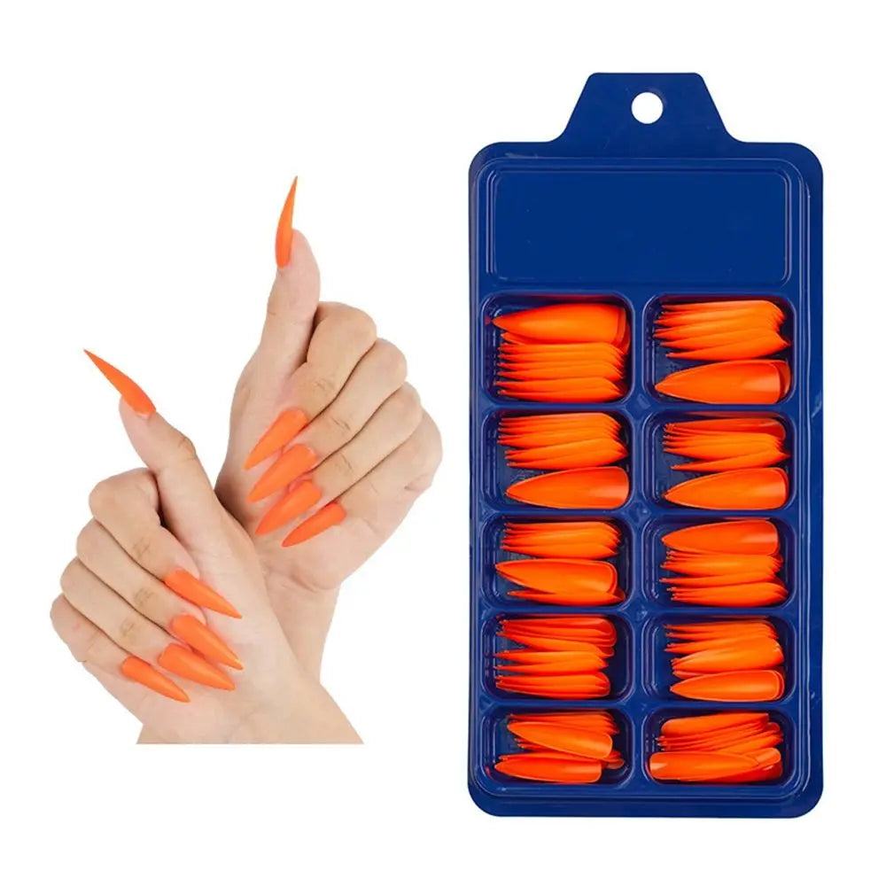 100 PCS/Box Solid Colour False Nail Tips Fake Nails Art Long Stiletto Acrylic Manicure DIY Tools Full Style 20Colors