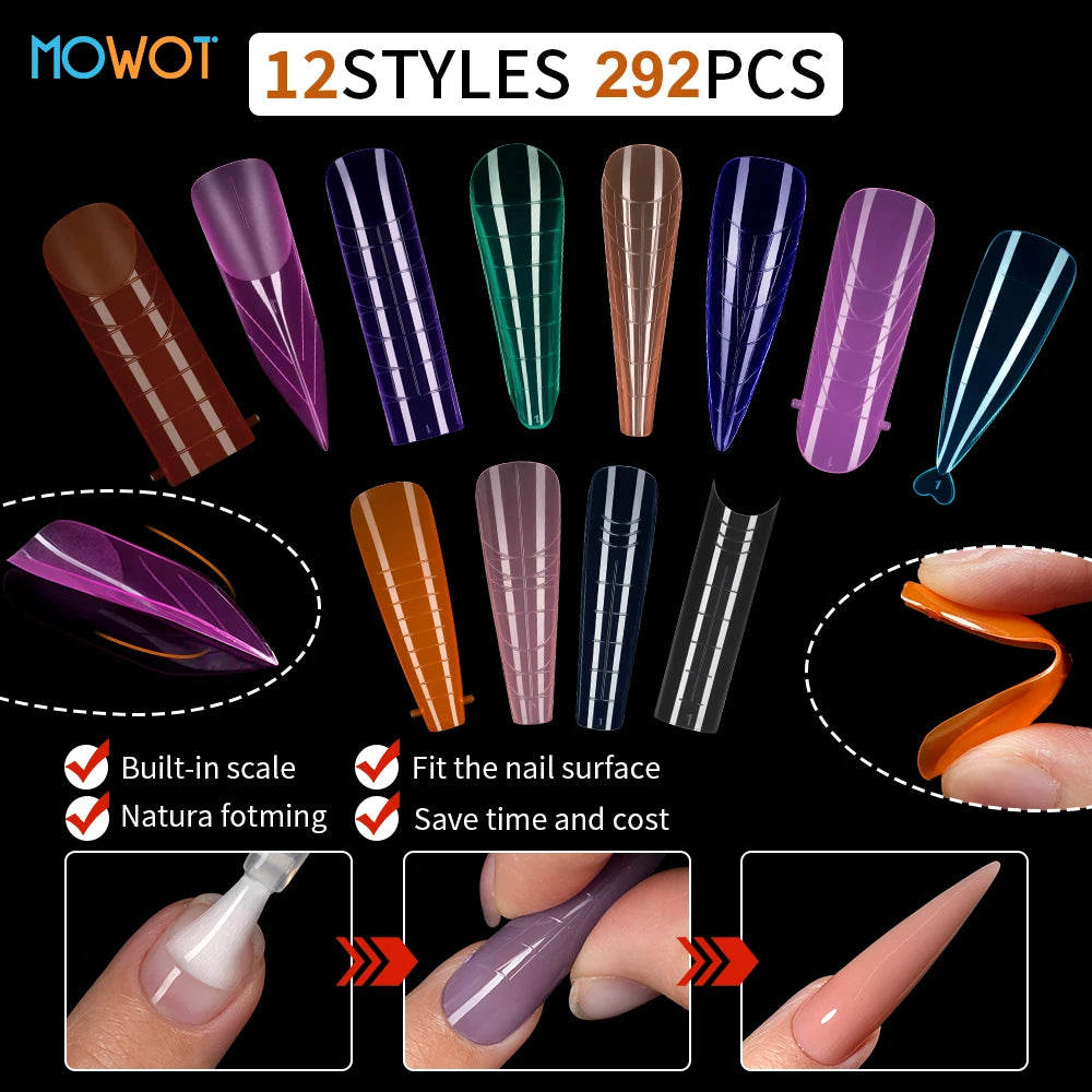 MOWOT 292pcs Color Dual Form Nail Mold Sets Acrylic Nails Extension Quick Building Gel Mold Reusable False Nail Tips Nail Forms