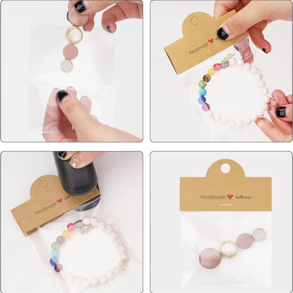 100Pcs Jewelry Package Bags,including 50bags and 50cards, jewelry display clear bags,bracelets,earrings,craft packaging sets