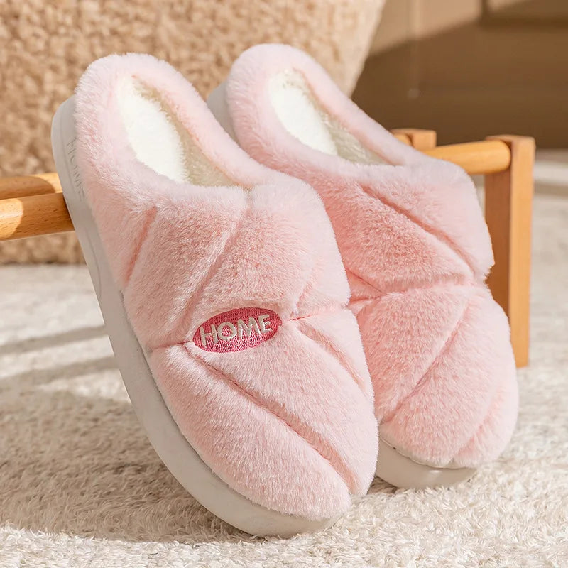 Bedroom Lovers Home Cotton Shoes Winter Unisex Women Men House Slides Toe Wrap Indoor Warm Plush Couple's Non-slip Slippers
