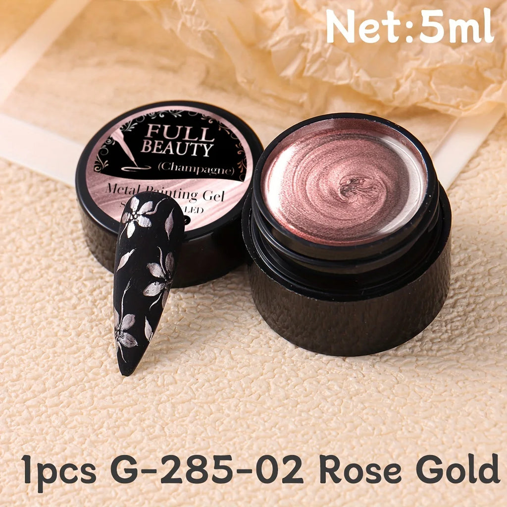 5mlGold Silver Metallic Chrome 3D Painting Gel Polish Super Bright Rose Gold Mirror Metal Gel Drawing UV/LED  Semi Permanent Gel