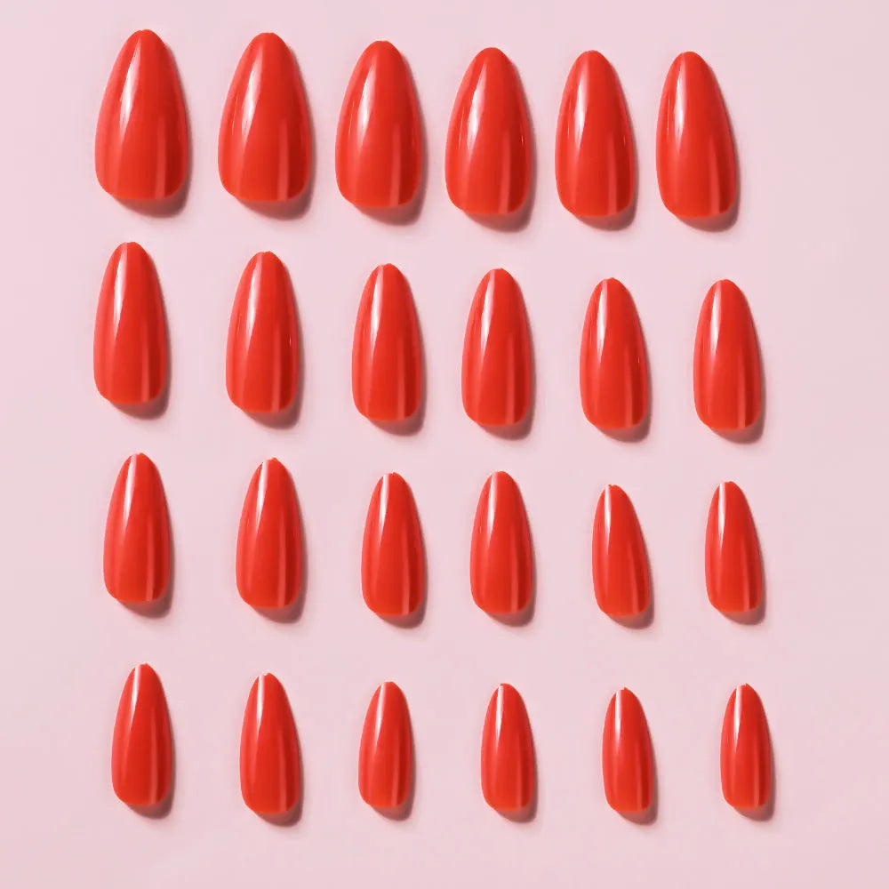 120pcs/box Red White Glossy Acrylic Medium Almond False Nails Solid Color Press-On Nails 12 Sizes Almond Artificial Fake Nails