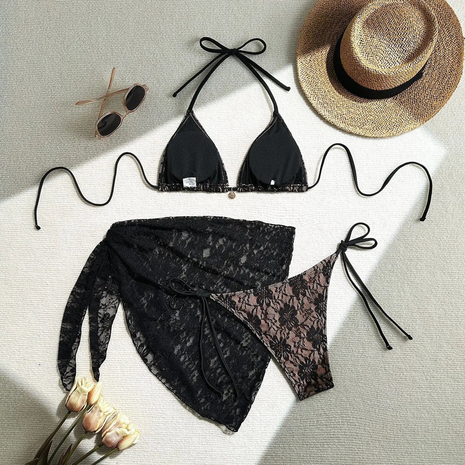 Lace Sexy Bikinis Female Swimsuits Women Three-Piece Swimwear Beach Swimming Wear Bathing Suits Brazilian Bikini Set Pool Bather