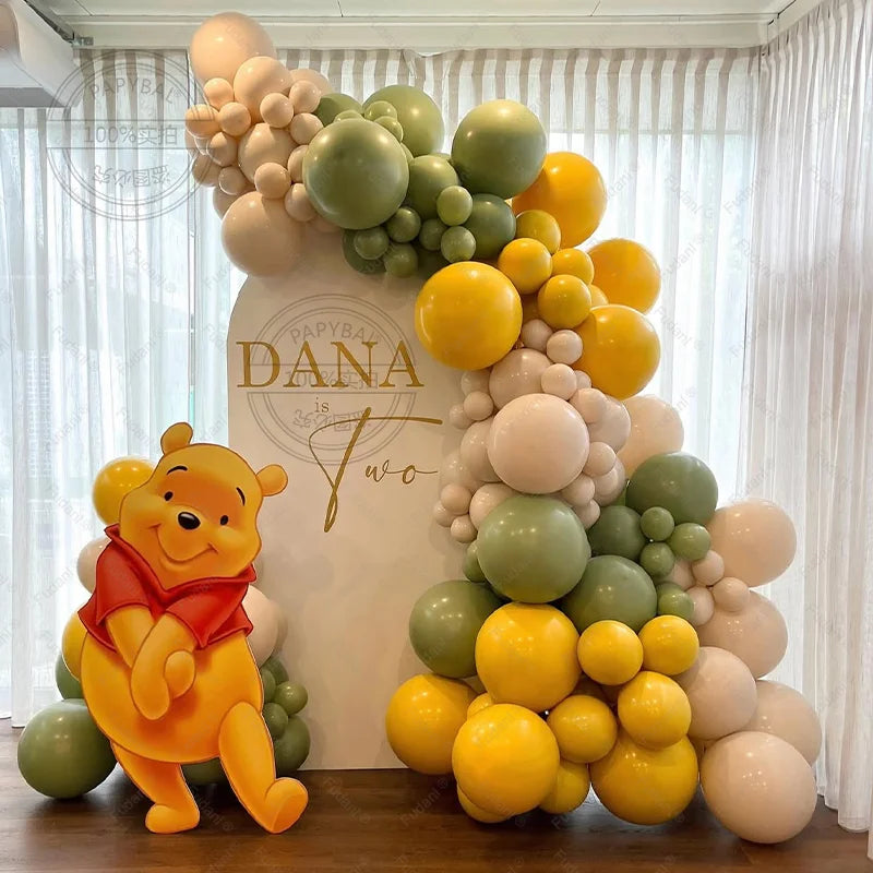 108Pcs Winnie The Pooh Latex Arch Garland Balloon Winnie Party Supplies Bear Party Balloons for Baby Shower Birthday Party Decor