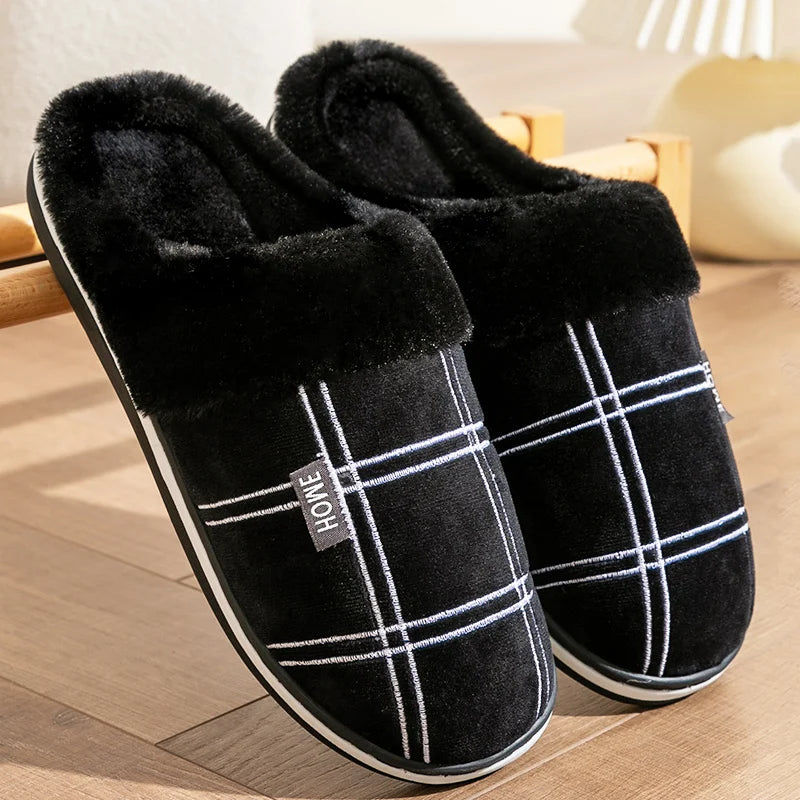 House Slippers for men Warm Memory Foam Soft Cushion Living Room Non Slip Indoor Comfortable Male Winter Bedroom Shoes Home ﻿