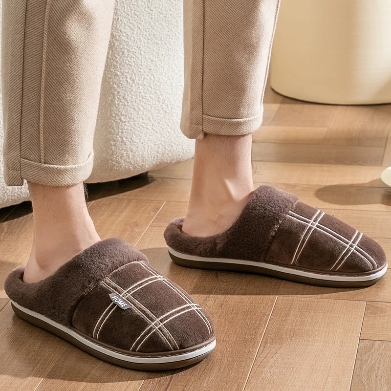House Slippers for men Warm Memory Foam Soft Cushion Living Room Non Slip Indoor Comfortable Male Winter Bedroom Shoes Home ﻿