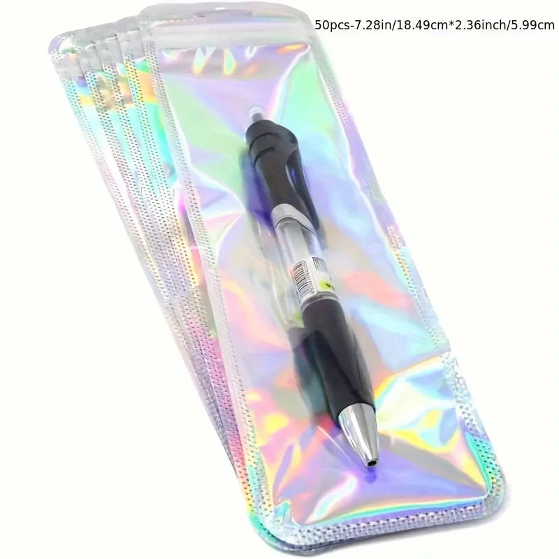 50 holographic gift bags with resealable zippers - suitable for jewelry, pens, etc. - PP material small commodity bag