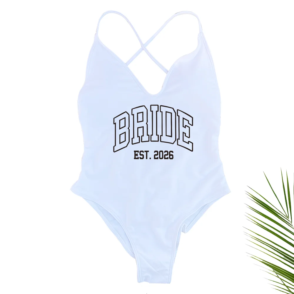 Women Bridal Bathing Suit Bride One-Piece Bachelorette Party Shower Hen Party Bride EST.2026 Swimsuit Girls Wedding Swimwear