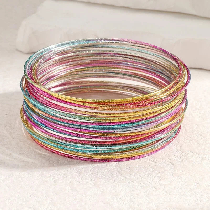30 Pieces Metal Bangles Set For Women Timeless Fashion Jewelry Trendy Classic Styles Textured Thin Circles Colorful Gifts