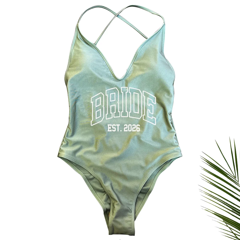 Women Bridal Bathing Suit Bride One-Piece Bachelorette Party Shower Hen Party Bride EST.2026 Swimsuit Girls Wedding Swimwear