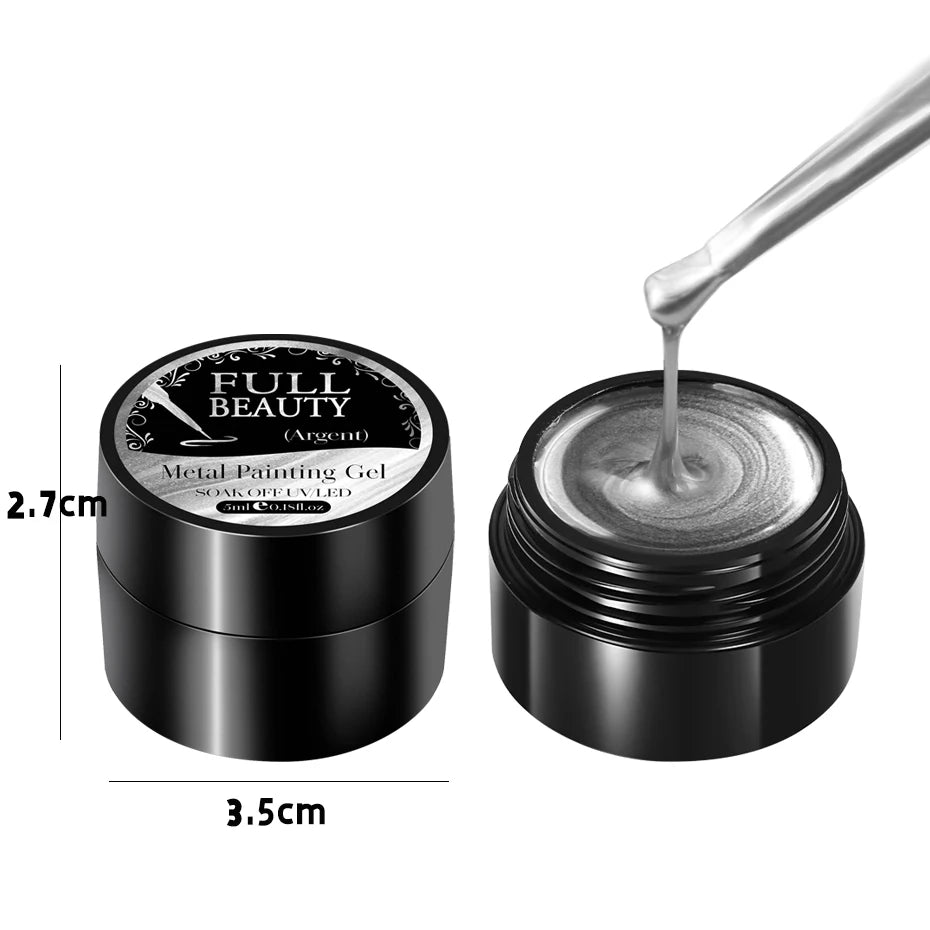 5mlGold Silver Metallic Chrome 3D Painting Gel Polish Super Bright Rose Gold Mirror Metal Gel Drawing UV/LED  Semi Permanent Gel