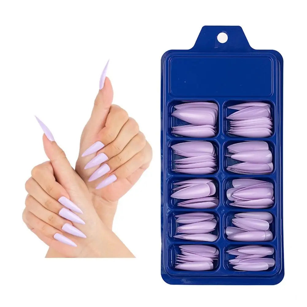 100 PCS/Box Solid Colour False Nail Tips Fake Nails Art Long Stiletto Acrylic Manicure DIY Tools Full Style 20Colors