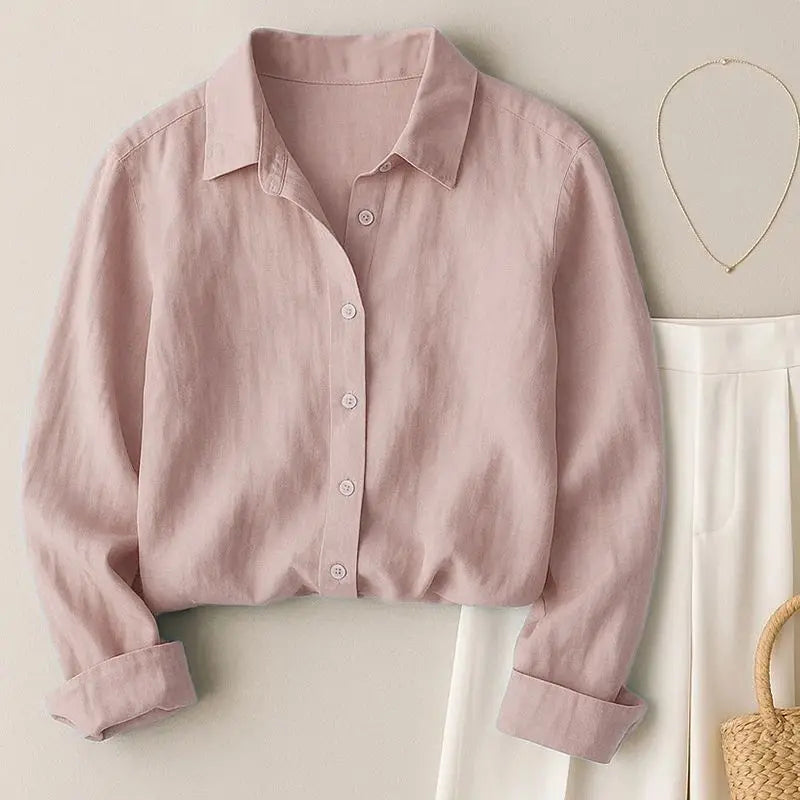 Women's Literary Fresh Style Cotton Linen Blouse Long Sleeve Loose Fit Slimming Casual Top Outerwear