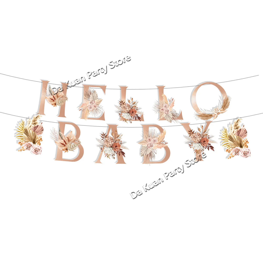 Welcome Hello Baby Girl Boy Banner Flags Garland Balloons for Baby Shower Birthday Gender Reveal Party Background Decoration