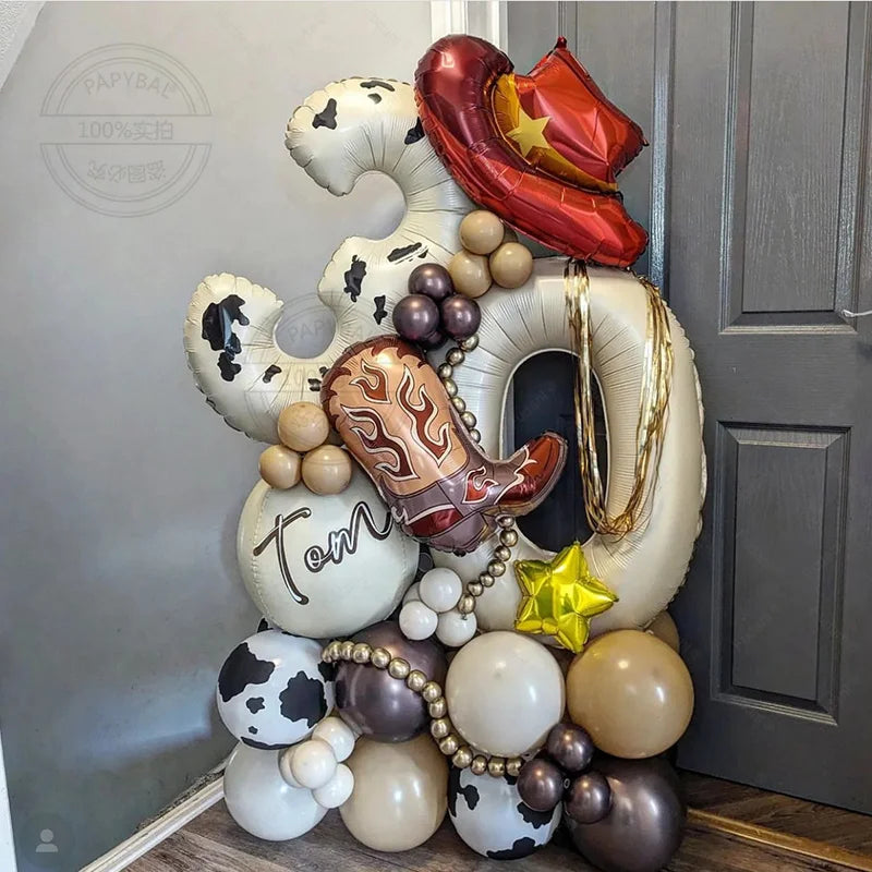 40PCS Cowboy Party Brown Cow Print Latex Balloon Garland Balloon Column Set Cowboy Tribe Theme Kid Birthday Party Decor Supplies
