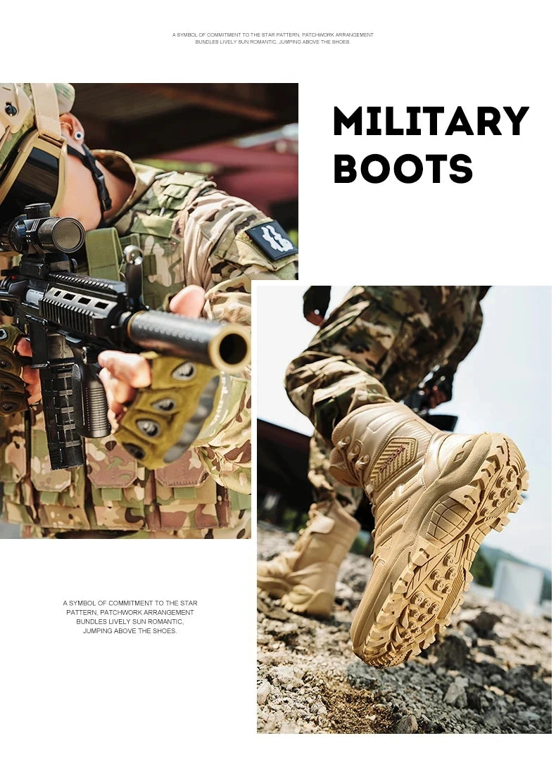 Black Boots Men High-quality Brand High Top Boots Desert Combat Men's Hiking shoe Outdoor Shoes Anti Slip Hiking Ankle Boots