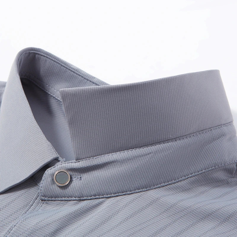 Men's Fashion Ice Silk Polo Shirt Cool Touch Fabric With Diagonal Line Print Short Sleeve For Business