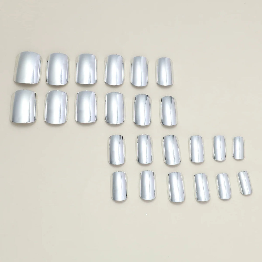 24pcs/set short fake nails metallic red black rose green blue silver golden square tips mirror effect press on false nail art