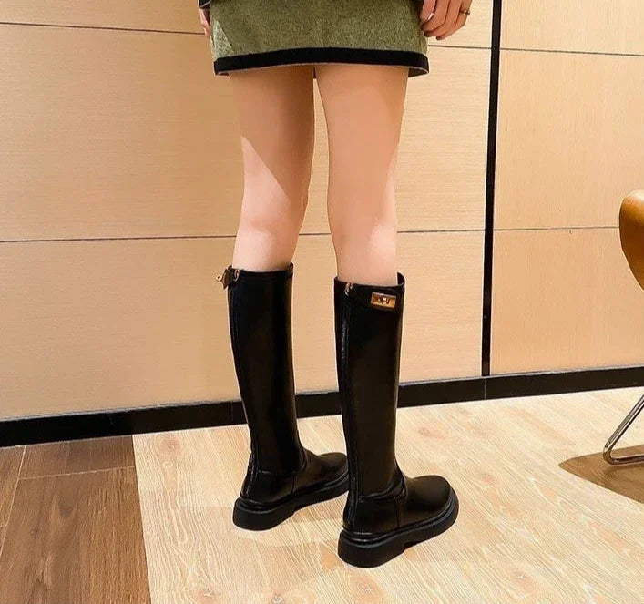 Women's Long Boots Round Toe Winter 2025 Ladies Knee High Shaft Shoes Large Size Warm Spring Autumn Y2k Trend Pu Hot Work Sale