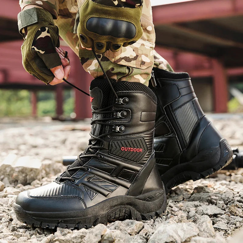 Black Boots Men High-quality Brand High Top Boots Desert Combat Men's Hiking shoe Outdoor Shoes Anti Slip Hiking Ankle Boots
