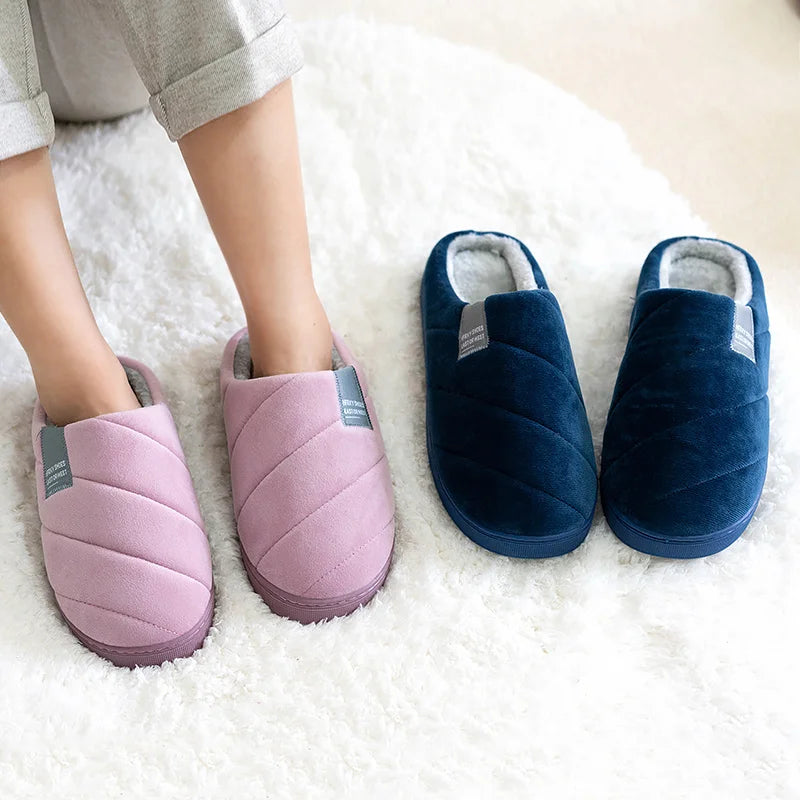 Men's and women's indoor plush warm cotton shoes thick bottom non-slip waterproof slippers winter indoor couple bedroom slippers