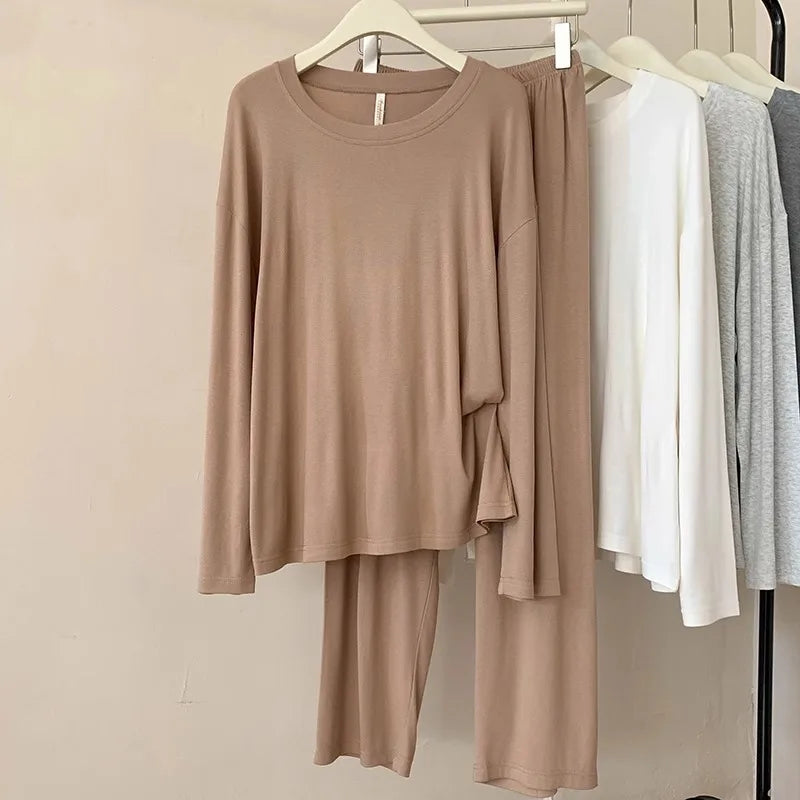 Korean Cotton Woman Pajamas Set New Comfortable Long Sleeve Top Trousers Sets Spring Autumn Night Wear Suit Women's Home Clothes