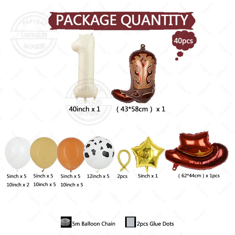 40PCS Cowboy Party Brown Cow Print Latex Balloon Garland Balloon Column Set Cowboy Tribe Theme Kid Birthday Party Decor Supplies