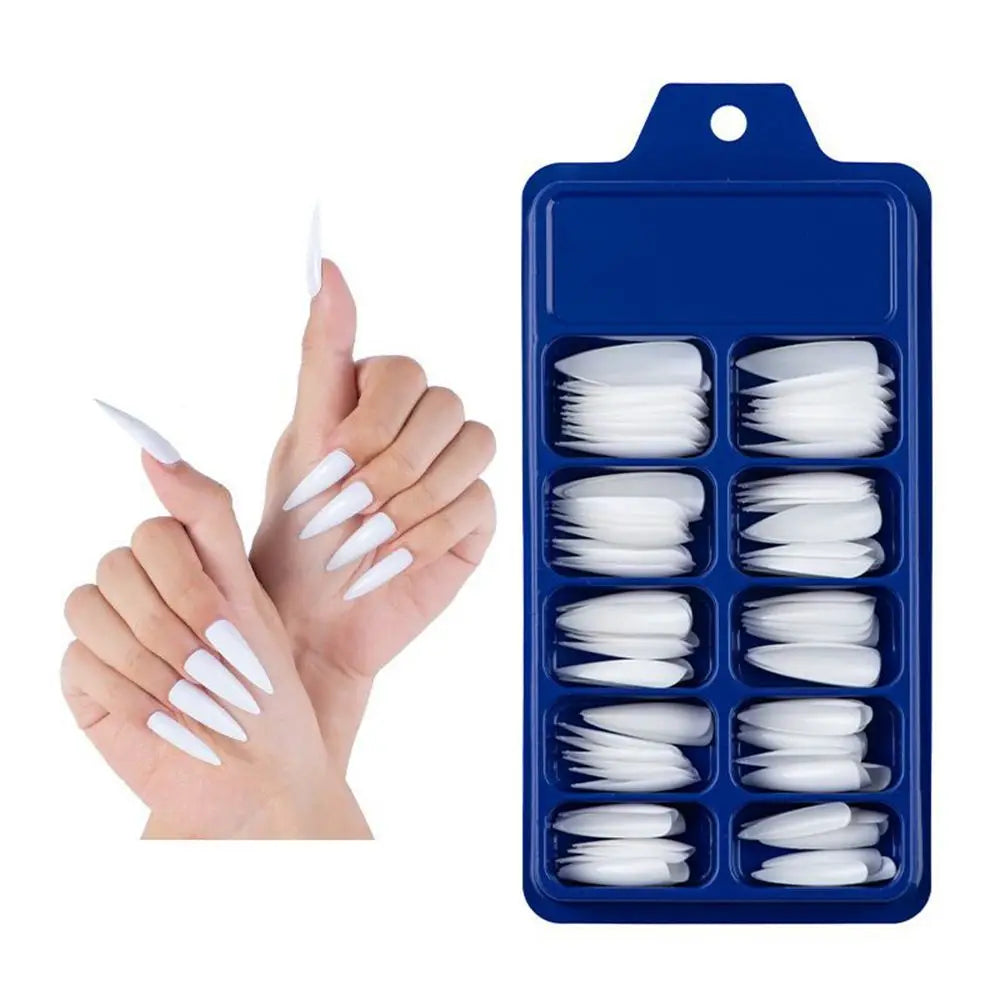 100 PCS/Box Solid Colour False Nail Tips Fake Nails Art Long Stiletto Acrylic Manicure DIY Tools Full Style 20Colors