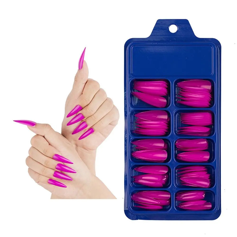 100 PCS/Box Solid Colour False Nail Tips Fake Nails Art Long Stiletto Acrylic Manicure DIY Tools Full Style 20Colors